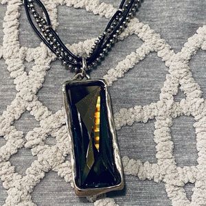 UNODE50 Long Leather and Silver Necklace